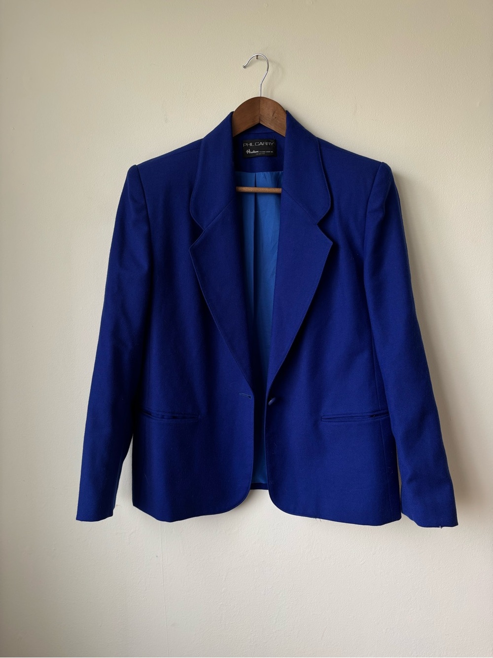 Phil Carey Women's Stunning Cobalt Blue Single-Button Blazer 100% virgin wool!